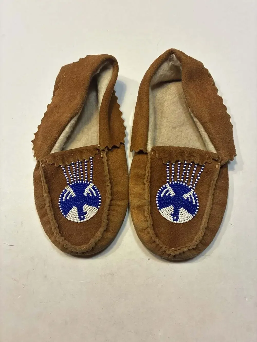 Vintage Hand-Beaded Suede Child's Moccasins